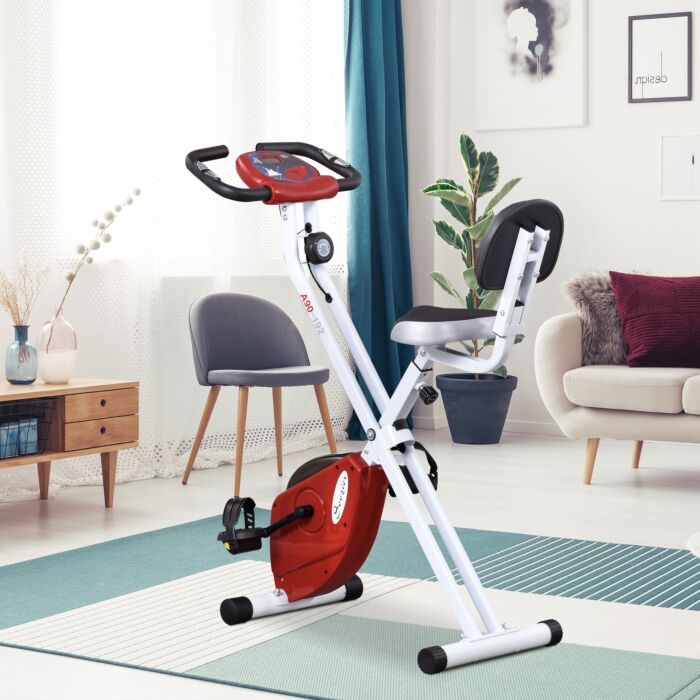 Homcom Steel Manual Stationary Bike Resistance Exercise Bike W/ Lcd Monitor Red