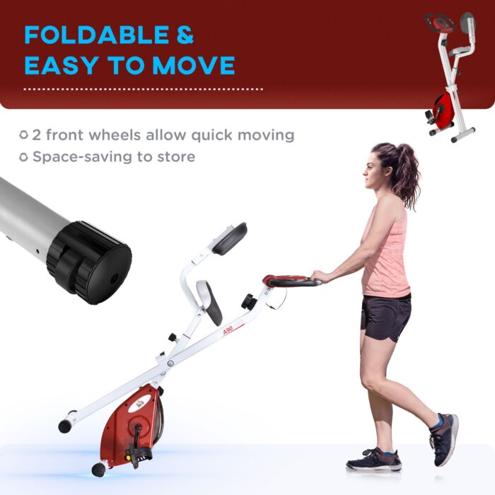 Homcom Steel Manual Stationary Bike Resistance Exercise Bike W/ Lcd Monitor Red