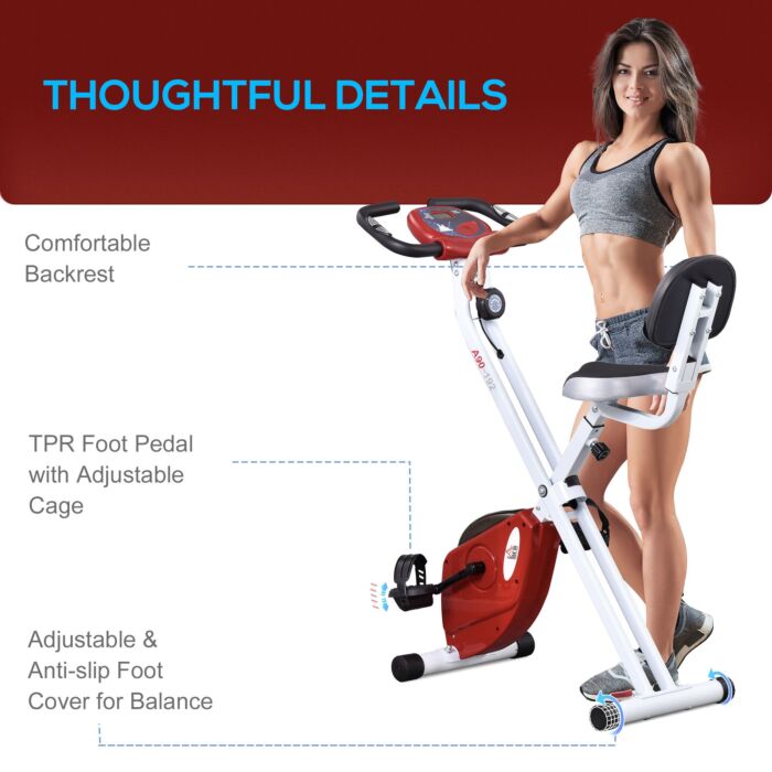 Homcom Steel Manual Stationary Bike Resistance Exercise Bike W/ Lcd Monitor Red