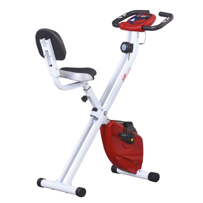 Homcom Steel Manual Stationary Bike Resistance Exercise Bike W/ Lcd Monitor Red