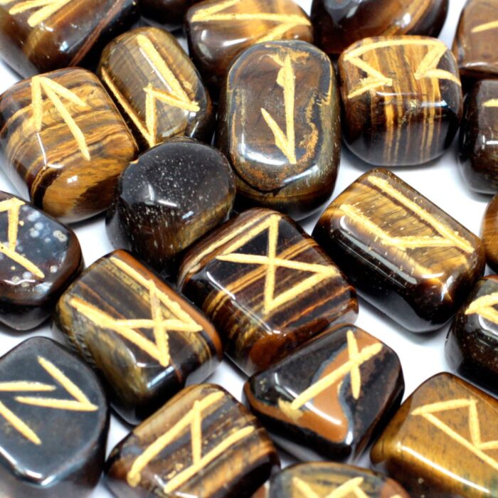 Runes Stone Set In Pouch - Tiger Eye