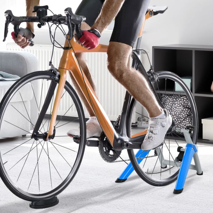 Homcom Steel 8-level Indoor Stationary Bike Trainer Frame Bike Rack Exercises Blue