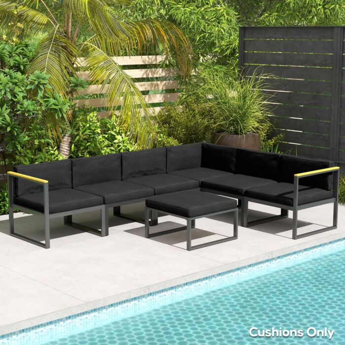 Outsunny Replacement Cushions For Rattan Furniture, 14 Piece Outdoor Seat Cushion Pad For Patio Conversation Set, 7 Seat Cushions And 7 Back Cushions, Black