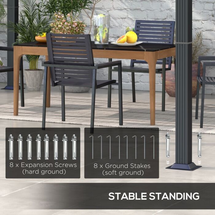 Outsunny 3 X 3(m) Retractable Pergola, Garden Gazebo Shelter With Aluminium Frame, Dark Grey