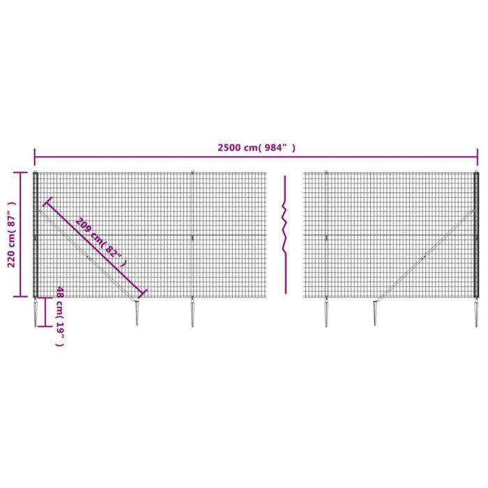 Vidaxl Wire Mesh Fence With Spike Anchors Green 2.2x25 M
