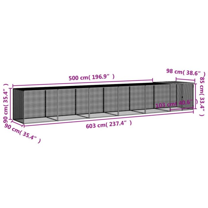 Vidaxl Chicken Cage With Roof Anthracite 603x98x90 Cm Galvanised Steel