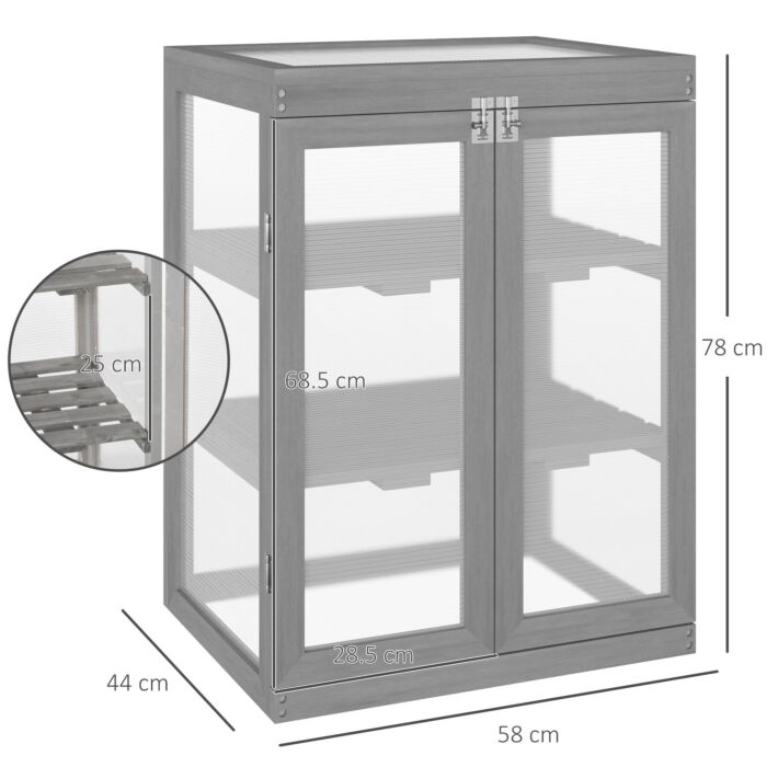 Outsunny 3-tier Wood Greenhouse Garden Polycarbonate Cold Frame Grow House W/ Storage Shelf For Plants, Flowers, Dark Grey