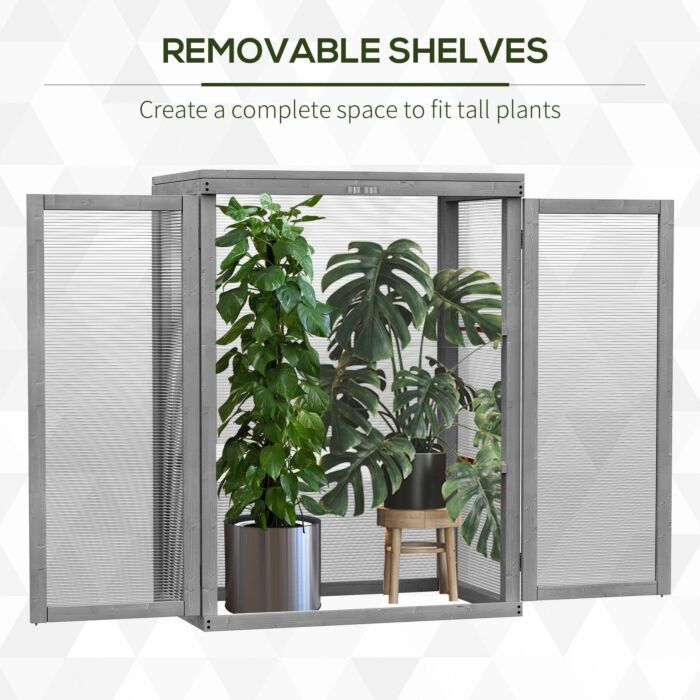 Outsunny 3-tier Wood Greenhouse Garden Polycarbonate Cold Frame Grow House W/ Storage Shelf For Plants, Flowers, Dark Grey