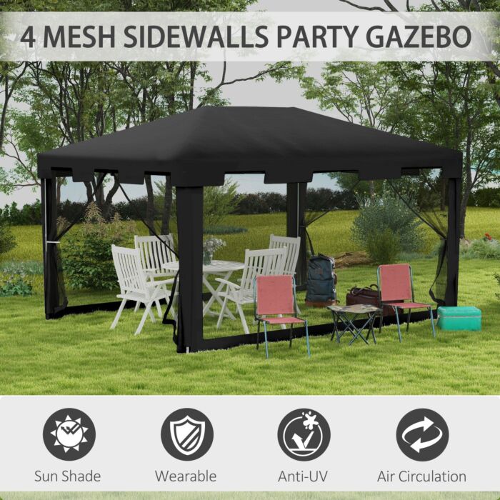 Outsunny 4 X 3 M Party Tent Wedding Gazebo Outdoor Waterproof Pe Canopy Shade With Panel