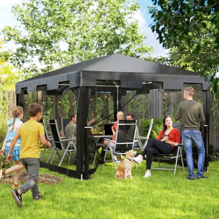 Outsunny 4 X 3 M Party Tent Wedding Gazebo Outdoor Waterproof Pe Canopy Shade With Panel