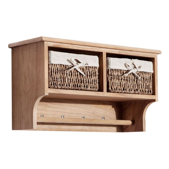 Homcom Entryway Coat Rack Wall Mounted Shelf W/ Wicker Basket And Hooks (2 Baskets, Brown)