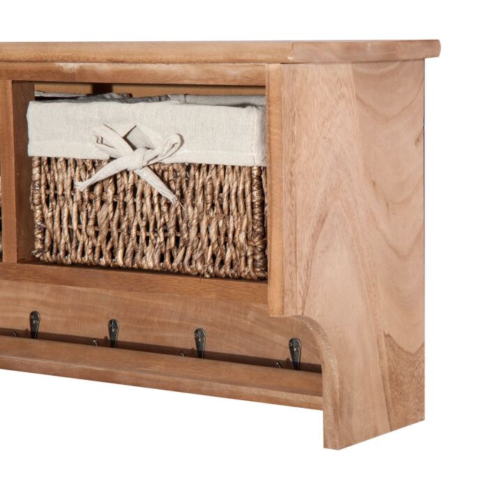 Homcom Entryway Coat Rack Wall Mounted Shelf W/ Wicker Basket And Hooks (2 Baskets, Brown)