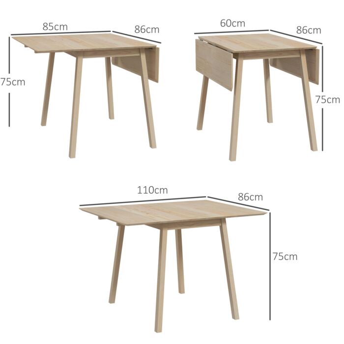 Homcom Folding Dining Table, Extendable Kitchen Table For Small Space, Wooden Drop Leaf Table For 2-4 People, Natural Wood Effect