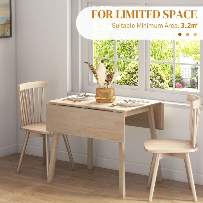 Homcom Folding Dining Table, Extendable Kitchen Table For Small Space, Wooden Drop Leaf Table For 2-4 People, Natural Wood Effect