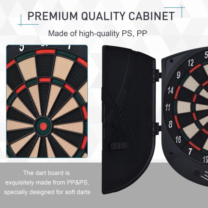 Homcom Electronic Dartboard Set 26 Games And 185 Variations With 6 Darts And Cabinet To Stroage Multi-game Option Ready-to-play