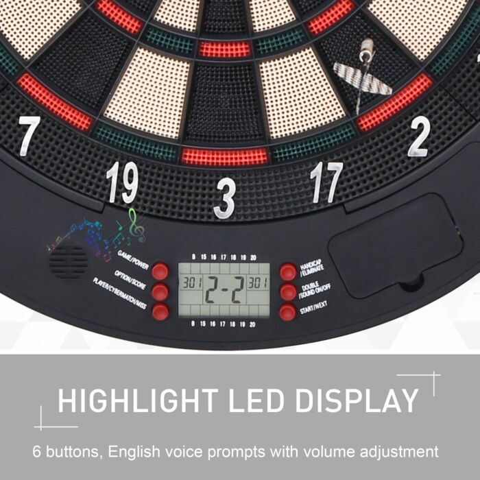 Homcom Electronic Dartboard Set 26 Games And 185 Variations With 6 Darts And Cabinet To Stroage Multi-game Option Ready-to-play