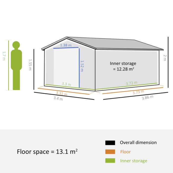 Outsunny 13 X 11 Ft Metal Garden Shed Large Patio Roofed Tool Storage Box With Foundation Ventilation And Sliding Doors, Yellow