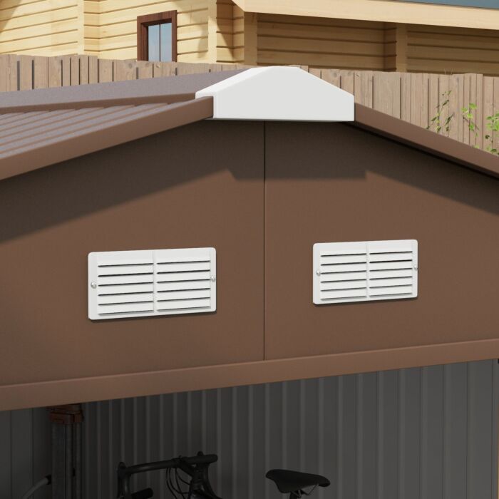 Outsunny 13 X 11 Ft Metal Garden Shed Large Patio Roofed Tool Storage Box With Foundation Ventilation And Sliding Doors, Yellow