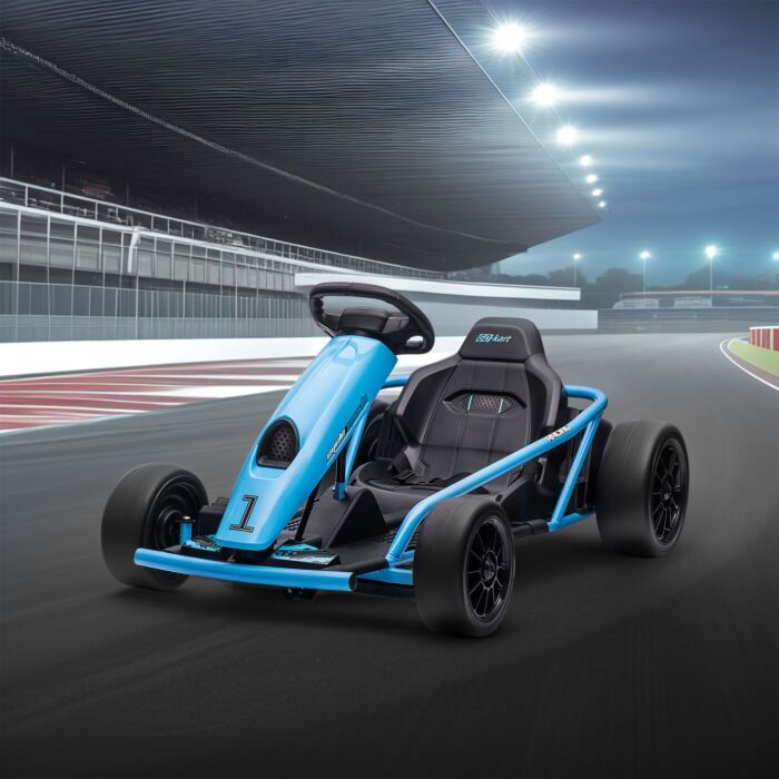 Homcom 24v Electric Go Kart For Kids, Drift Ride-on Racing Go Kart With 2 Speeds, For Boys Girls Aged 8-12 Years Old, Blue