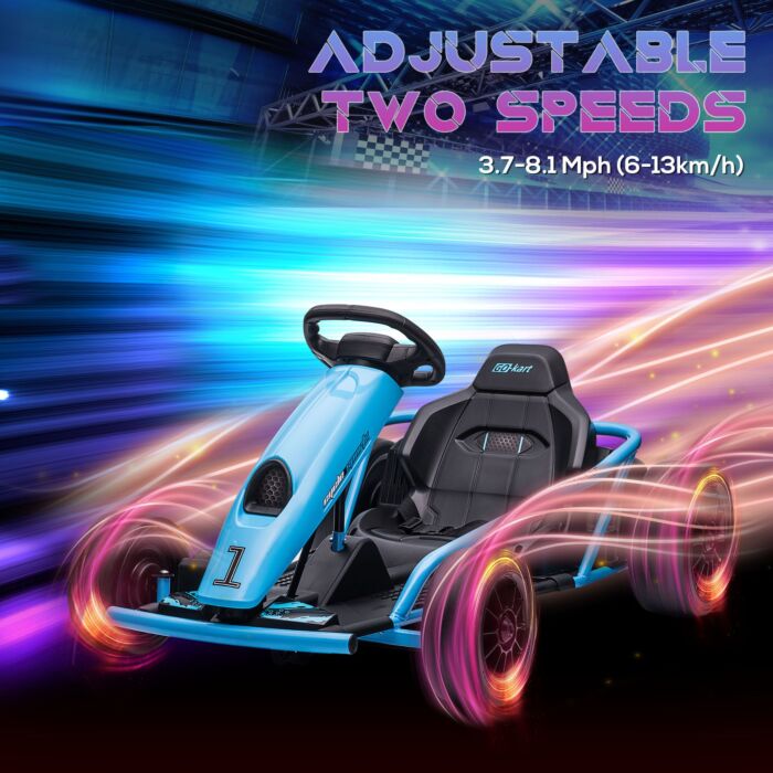 Homcom 24v Electric Go Kart For Kids, Drift Ride-on Racing Go Kart With 2 Speeds, For Boys Girls Aged 8-12 Years Old, Blue