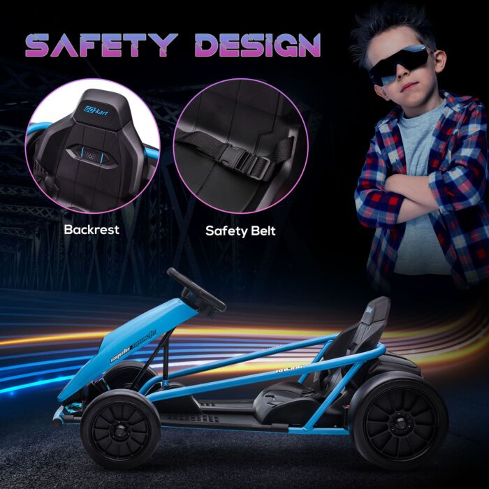 Homcom 24v Electric Go Kart For Kids, Drift Ride-on Racing Go Kart With 2 Speeds, For Boys Girls Aged 8-12 Years Old, Blue
