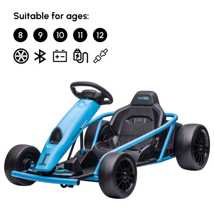 Homcom 24v Electric Go Kart For Kids, Drift Ride-on Racing Go Kart With 2 Speeds, For Boys Girls Aged 8-12 Years Old, Blue