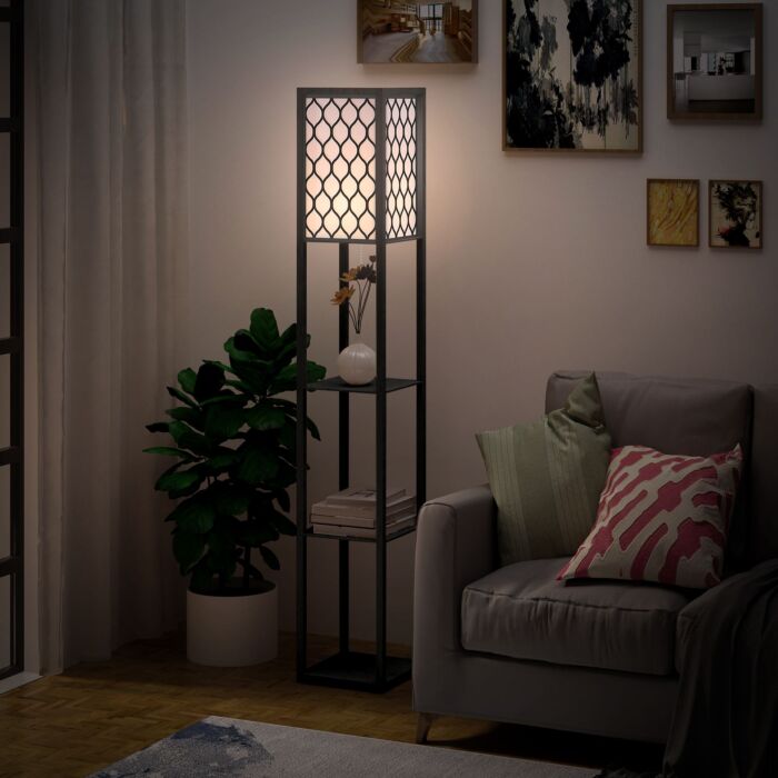 Homcom Shelf Floor Lamp Modern Standing Lamp For Living Room Light With 4-tier Open Shelves Large Storage Display