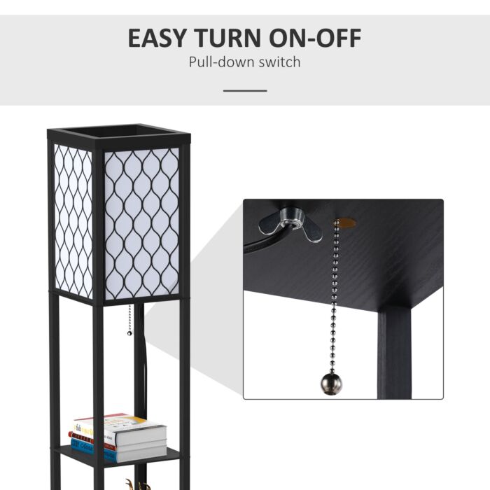 Homcom Shelf Floor Lamp Modern Standing Lamp For Living Room Light With 4-tier Open Shelves Large Storage Display