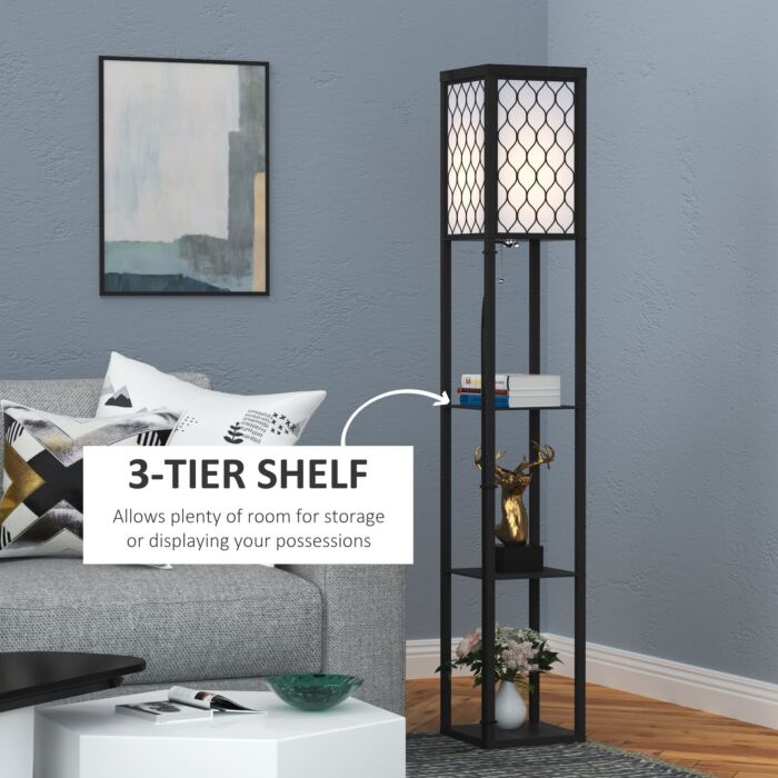 Homcom Shelf Floor Lamp Modern Standing Lamp For Living Room Light With 4-tier Open Shelves Large Storage Display