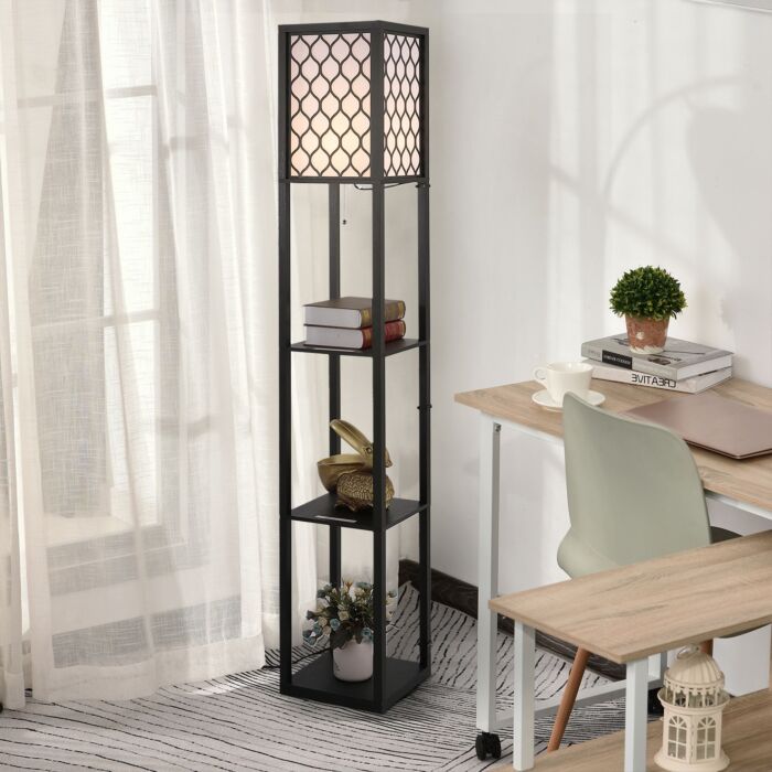 Homcom Shelf Floor Lamp Modern Standing Lamp For Living Room Light With 4-tier Open Shelves Large Storage Display