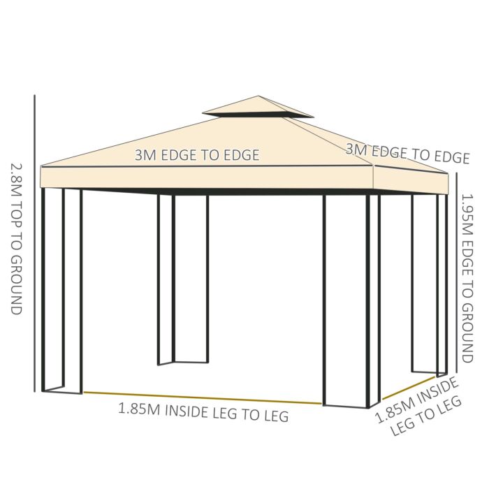 Outsunny 3x3 M Double Top Gazebo-beige