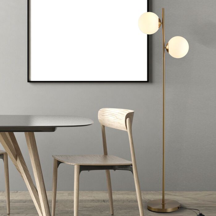 Homcom 2 Glass Shade Floor Lamp Metal Pole Cool Modern Decorative W/ Floor Switch Home Office Furnishing Gold