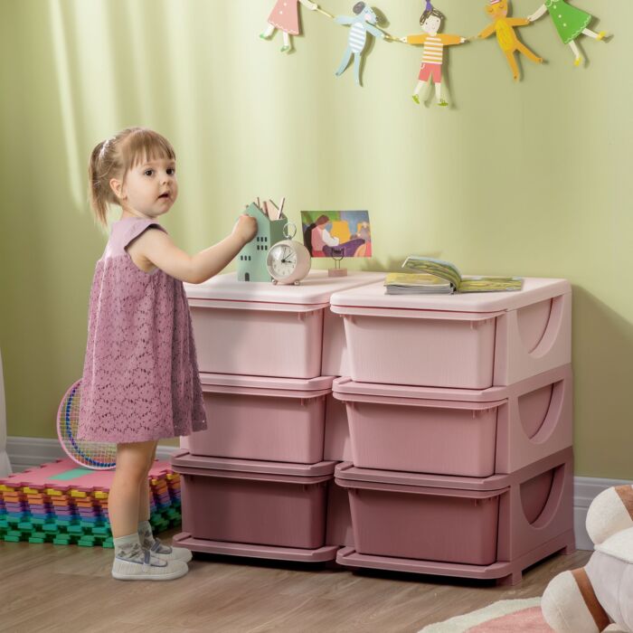 Zonekiz Kids Storage Units With 6 Drawers, 3 Tier Kids Toy Storage Organizer, Vertical Dresser Tower For Nursery Playroom Kindergarten, Pink