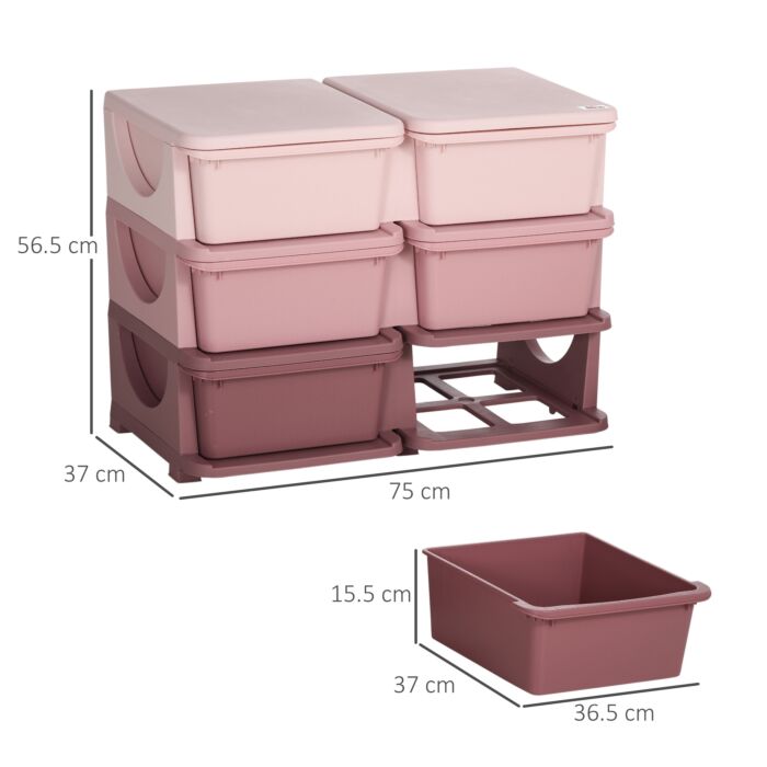 Zonekiz Kids Storage Units With 6 Drawers, 3 Tier Kids Toy Storage Organizer, Vertical Dresser Tower For Nursery Playroom Kindergarten, Pink