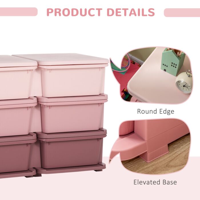 Zonekiz Kids Storage Units With 6 Drawers, 3 Tier Kids Toy Storage Organizer, Vertical Dresser Tower For Nursery Playroom Kindergarten, Pink