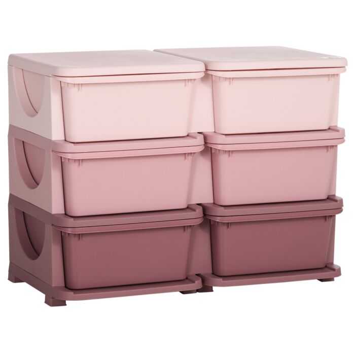 Zonekiz Kids Storage Units With 6 Drawers, 3 Tier Kids Toy Storage Organizer, Vertical Dresser Tower For Nursery Playroom Kindergarten, Pink