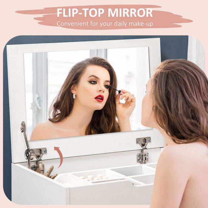 Homcom Dressing Table With Flip-up Mirror And Storage Stool, Vanity Table With Drawer And Hidden Compartments, White