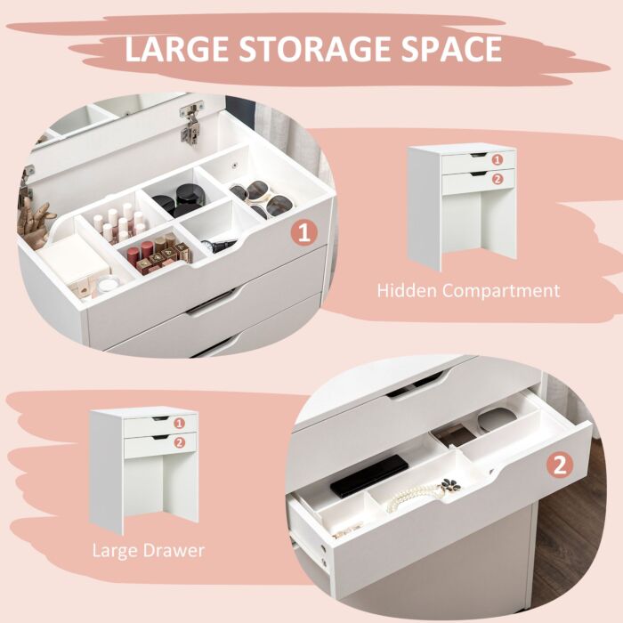 Homcom Dressing Table With Flip-up Mirror And Storage Stool, Vanity Table With Drawer And Hidden Compartments, White