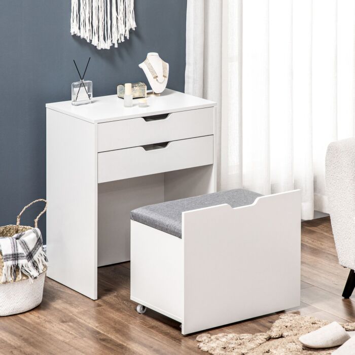 Homcom Dressing Table With Flip-up Mirror And Storage Stool, Vanity Table With Drawer And Hidden Compartments, White