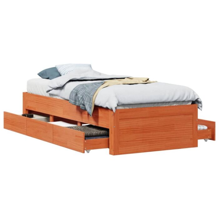 Vidaxl Bed Frame Without Mattress With Drawers Wax Brown 90x200 Cm Solid Wood Pine