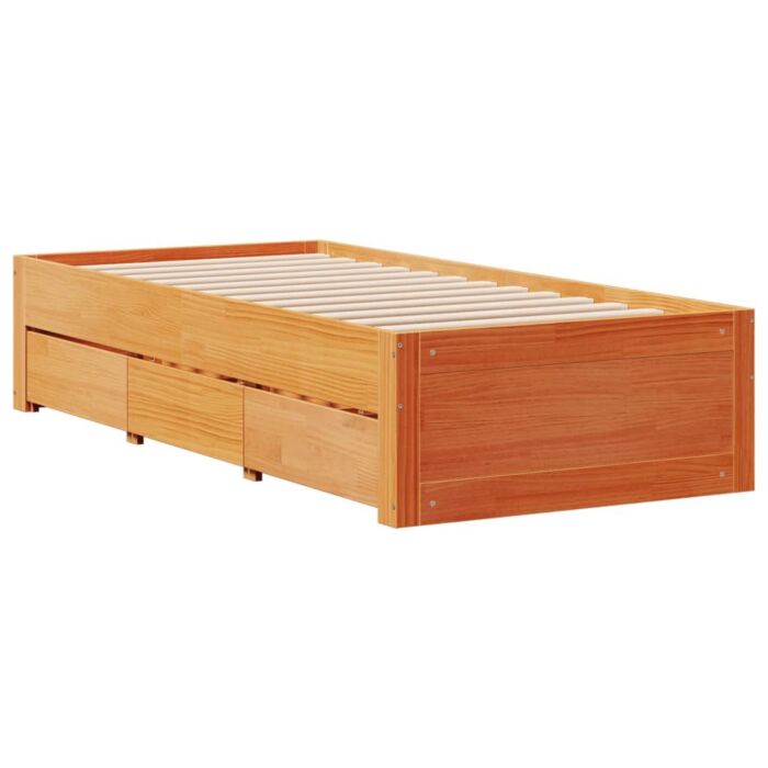 Vidaxl Bed Frame Without Mattress With Drawers Wax Brown 90x200 Cm Solid Wood Pine