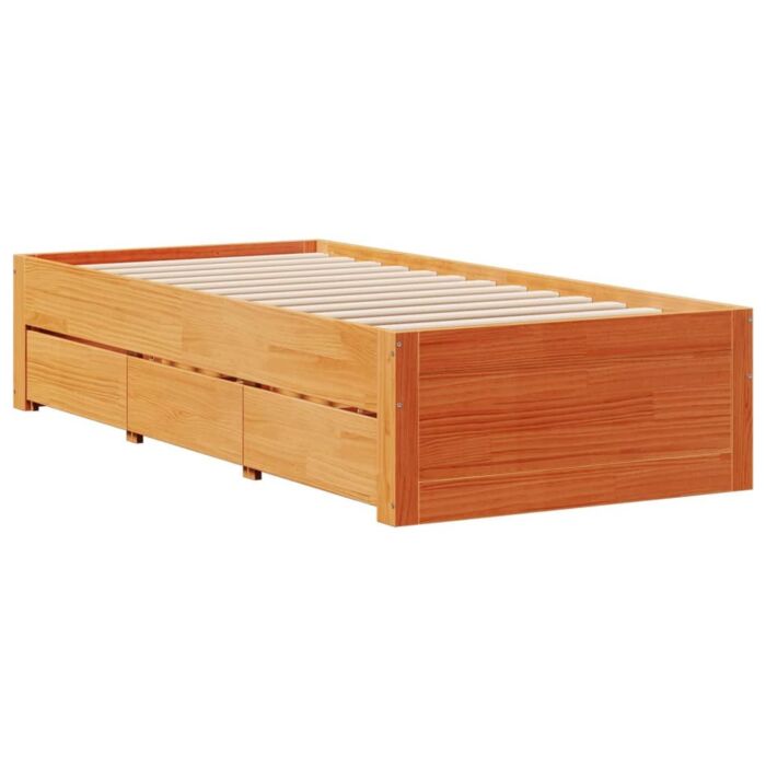 Vidaxl Bed Frame Without Mattress With Drawers Wax Brown 90x200 Cm Solid Wood Pine