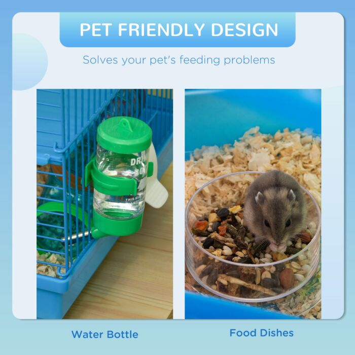 Pawhut 5 Tier Hamster Cage Carrier Habitat With Exercise Wheels Tunnel Tube Water Bottle Dishes House Ladder For Dwarf Mice, Blue
