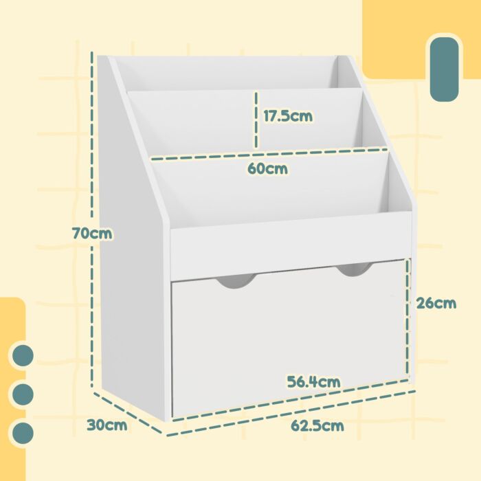 Aiyaplay Bookcase For Kids With Shelves, Drawer, Bookcase, White
