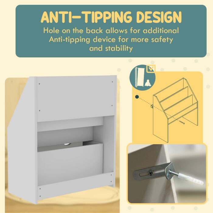 Aiyaplay Bookcase For Kids With Shelves, Drawer, Bookcase, White