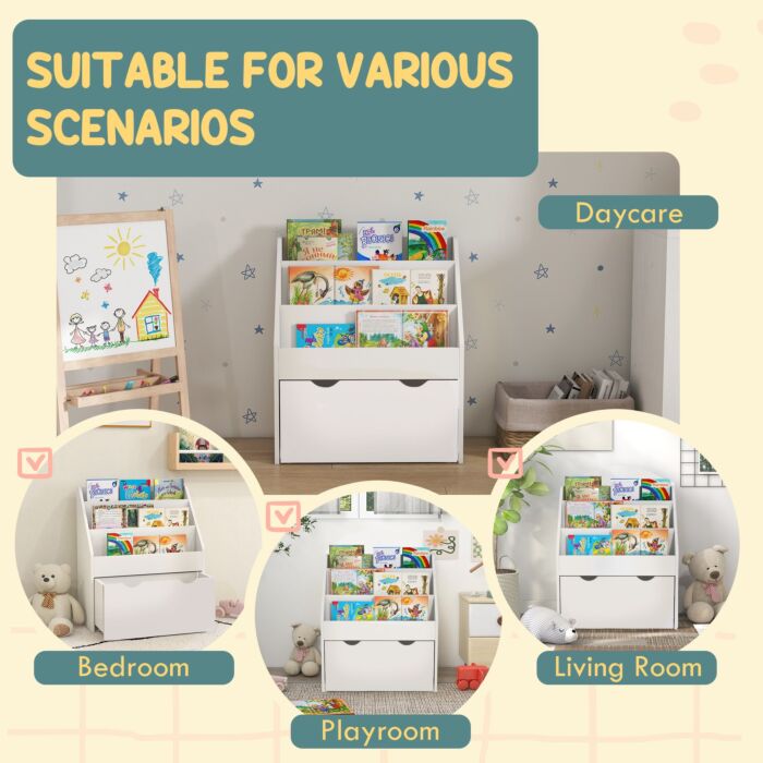 Aiyaplay Bookcase For Kids With Shelves, Drawer, Bookcase, White