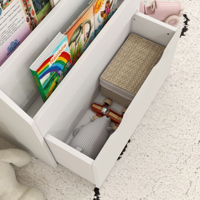 Aiyaplay Bookcase For Kids With Shelves, Drawer, Bookcase, White