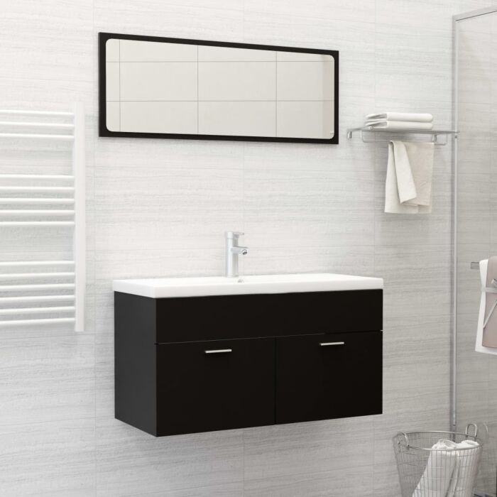 Vidaxl Bathroom Furniture Set Black Engineered Wood