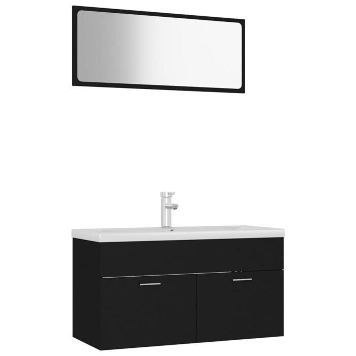 Vidaxl Bathroom Furniture Set Black Engineered Wood