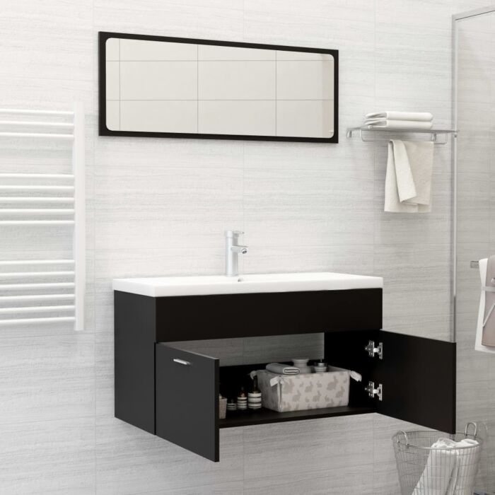 Vidaxl Bathroom Furniture Set Black Engineered Wood